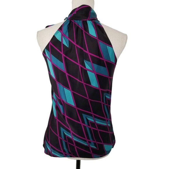 INC. International Concepts 100% Silk Black Blue Side Tie Halter Blouse … - Picture 4 of 7
